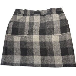 Liz Claiborne Plaid Skirt Womens Wool Blend Mini Pockets Size 8 Black Gray Lined
